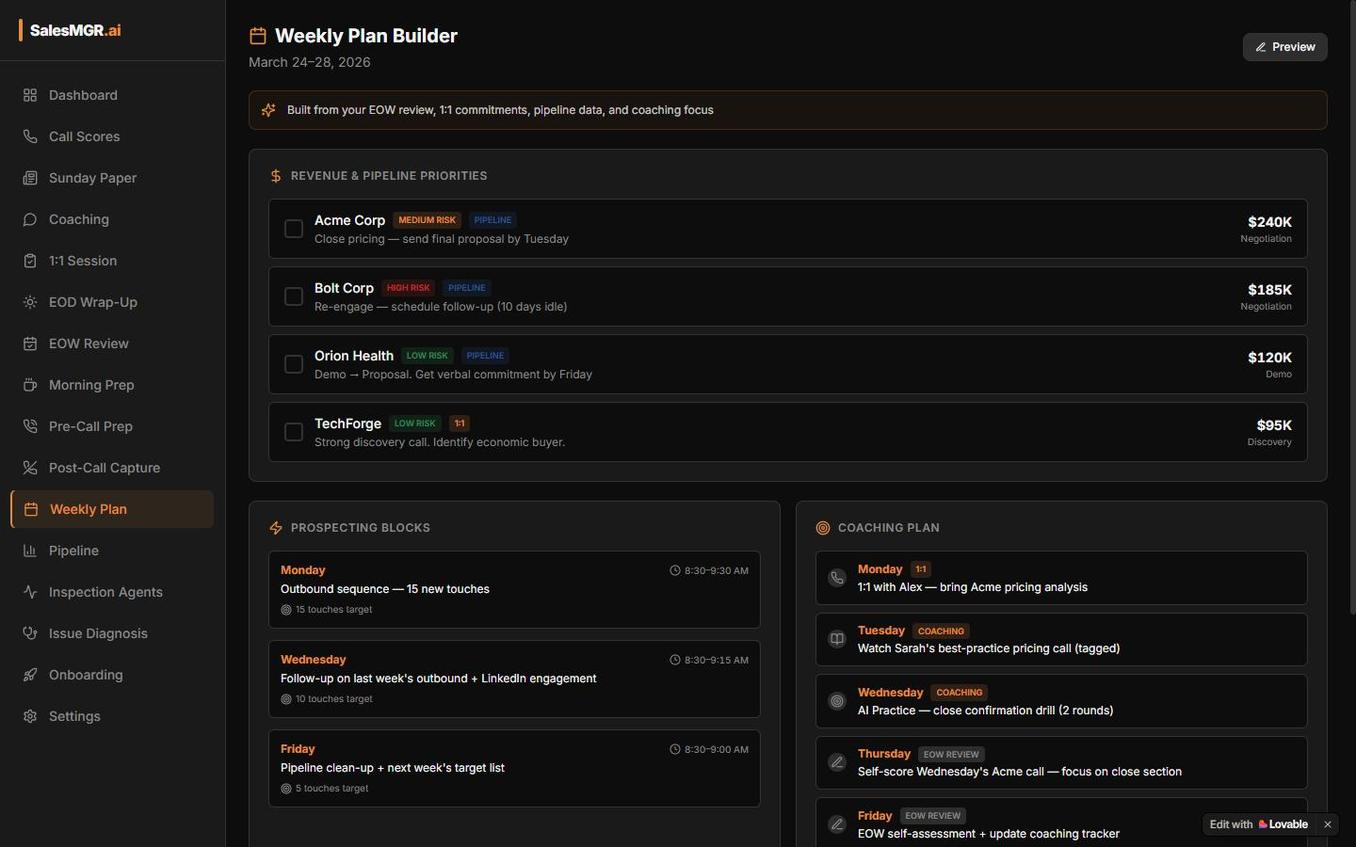 Weekly Plan Builder